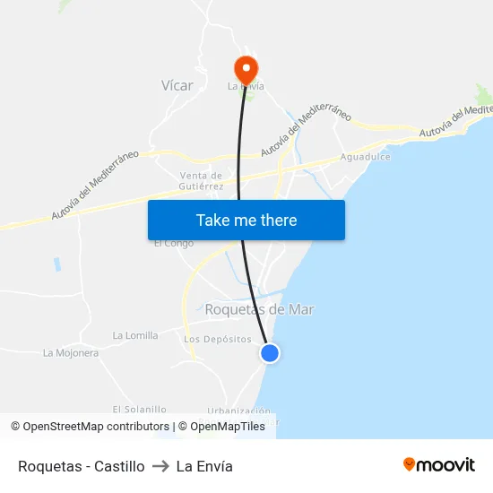 Roquetas - Castillo to La Envía map