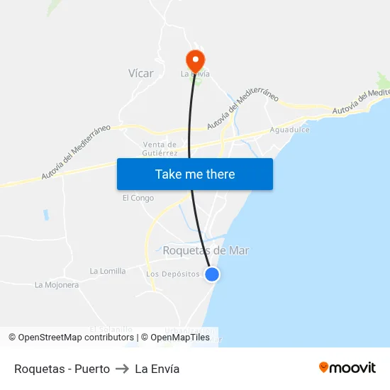 Roquetas - Puerto to La Envía map