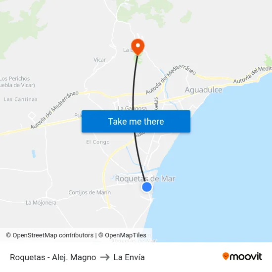 Roquetas - Alej. Magno to La Envía map