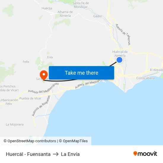 Huercál - Fuensanta to La Envía map