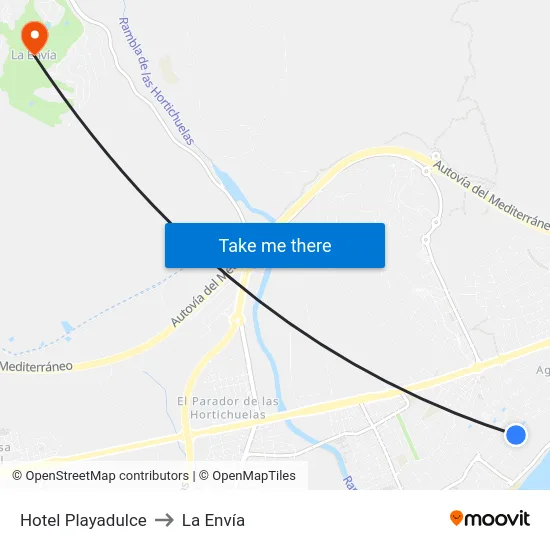 Hotel Playadulce to La Envía map