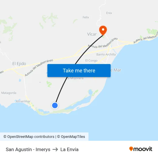 San Agustín - Imerys to La Envía map