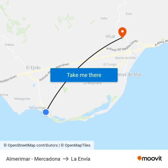 Almerimar - Mercadona to La Envía map