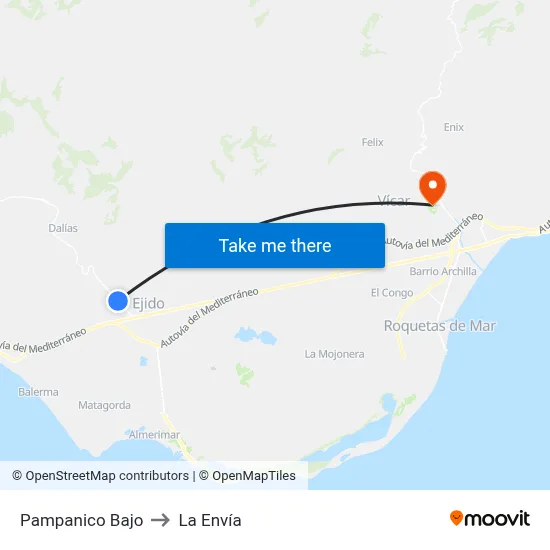 Pampanico Bajo to La Envía map