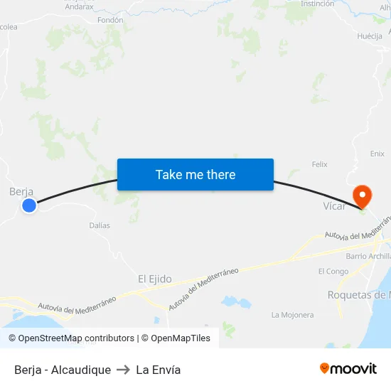 Berja - Alcaudique to La Envía map