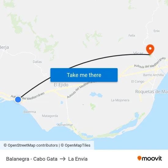 Balanegra - Cabo Gata to La Envía map