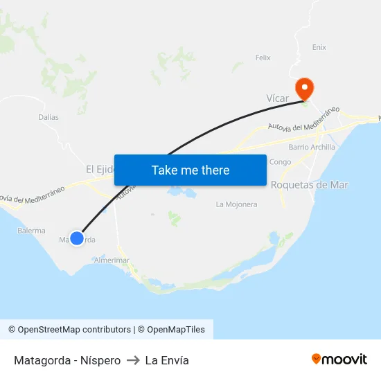 Matagorda - Níspero to La Envía map