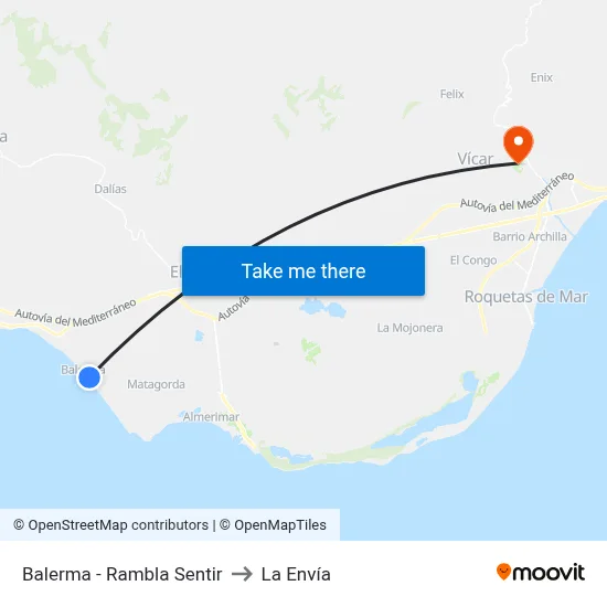 Balerma - Rambla Sentir to La Envía map