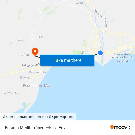 Estadio Mediterráneo to La Envía map