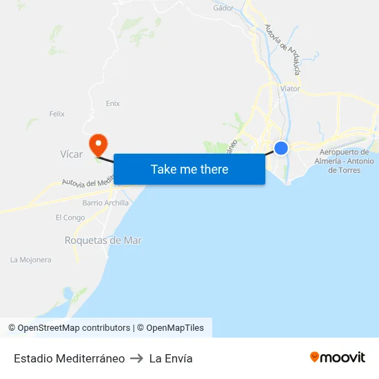 Estadio Mediterráneo to La Envía map