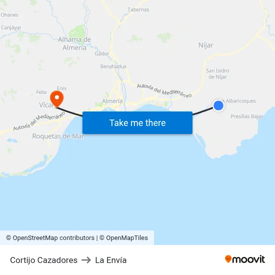 Cortijo Cazadores to La Envía map