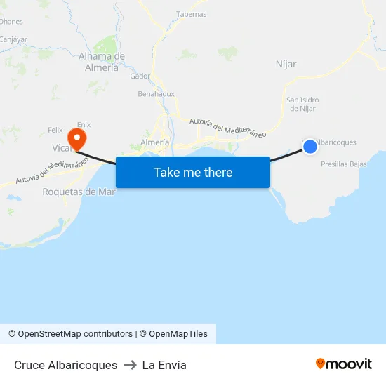 Cruce Albaricoques to La Envía map