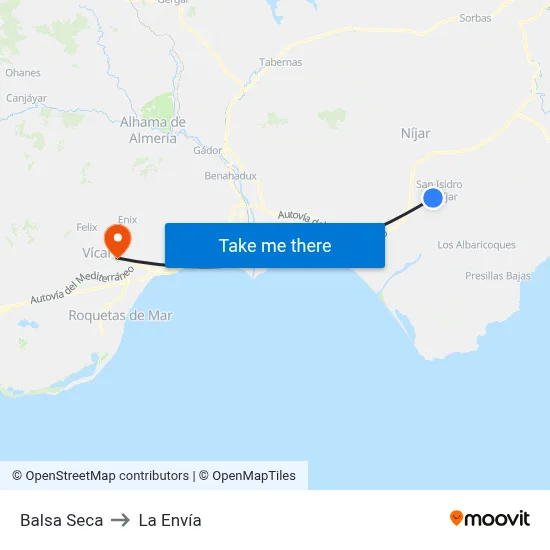 Balsa Seca to La Envía map