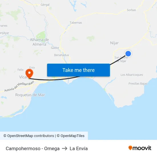 Campohermoso - Omega to La Envía map