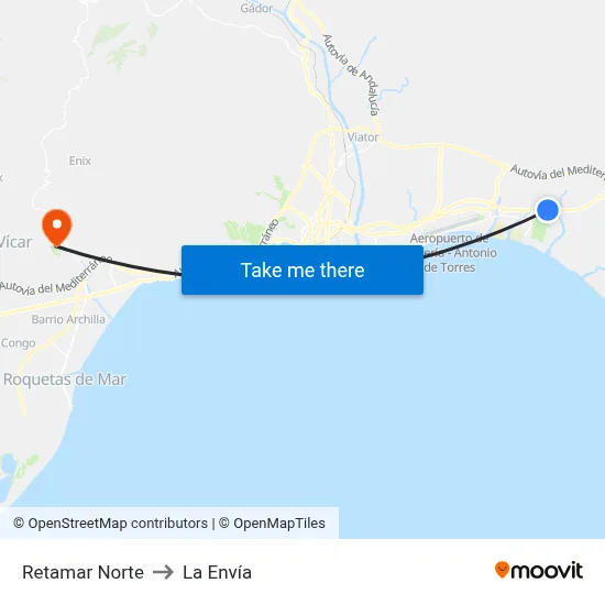 Retamar Norte to La Envía map