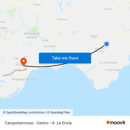 Campohermoso - Centro to La Envía map