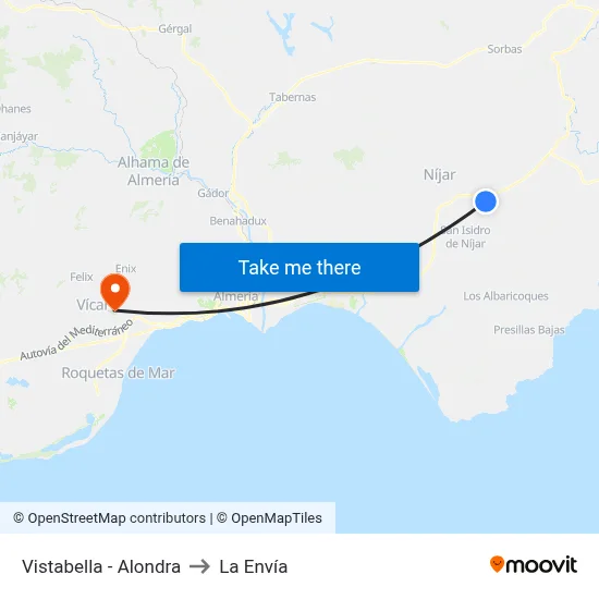 Vistabella - Alondra to La Envía map