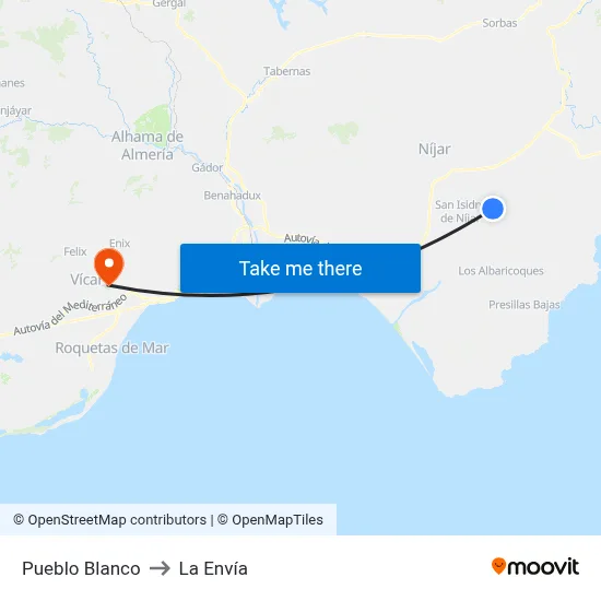 Pueblo Blanco to La Envía map