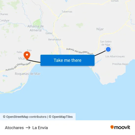 Atochares to La Envía map