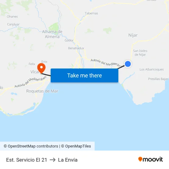 Est. Servicio El 21 to La Envía map