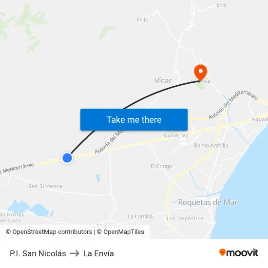 P.I. San Nicolás to La Envía map
