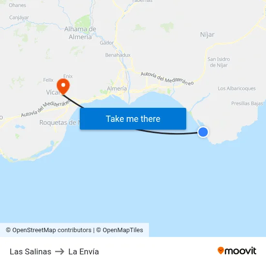Las Salinas to La Envía map