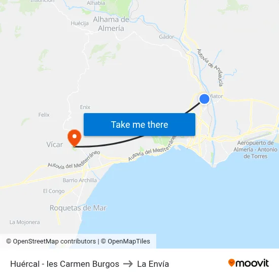 Huércal - Ies Carmen Burgos to La Envía map