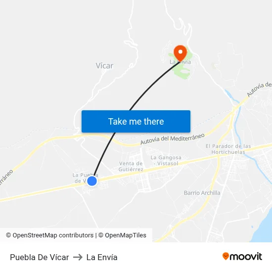 Puebla De Vícar to La Envía map
