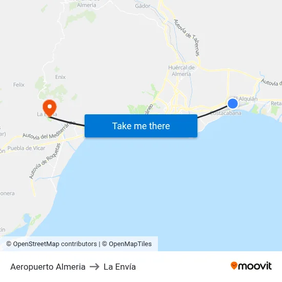 Aeropuerto Almeria to La Envía map