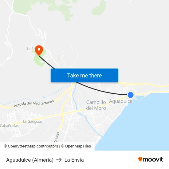 Aguadulce (Almeria) to La Envía map