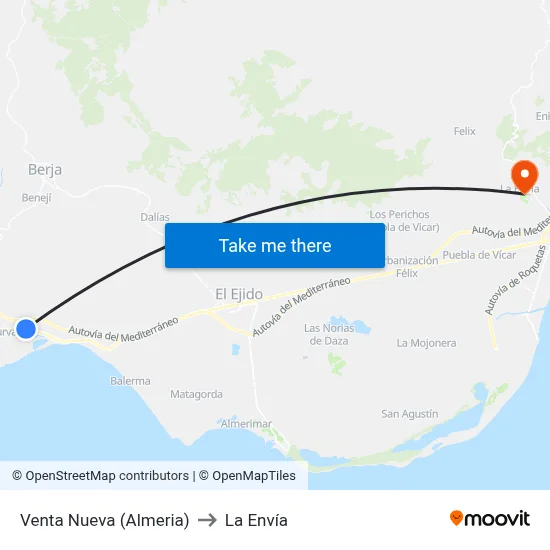 Venta Nueva (Almeria) to La Envía map