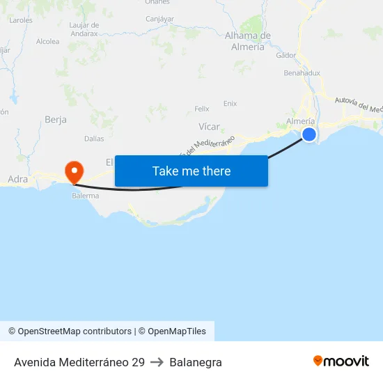 Avenida Mediterráneo 29 to Balanegra map