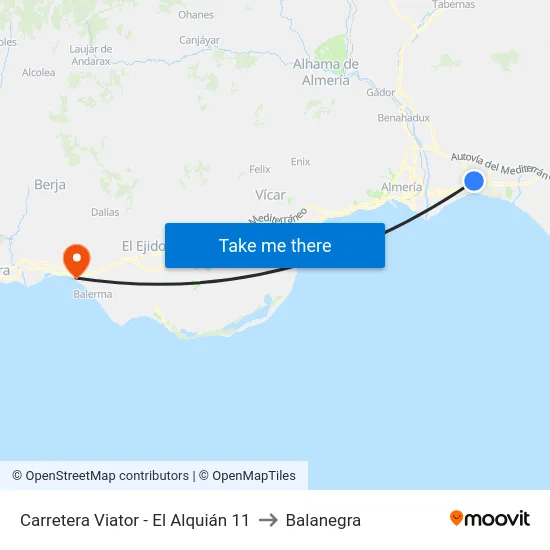 Carretera Viator - El Alquián 11 to Balanegra map