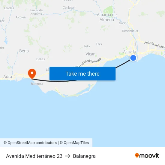 Avenida Mediterráneo 23 to Balanegra map