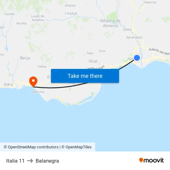 Italia 11 to Balanegra map