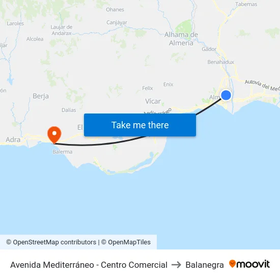 Avenida Mediterráneo - Centro Comercial to Balanegra map