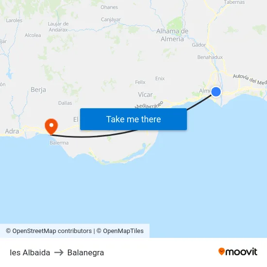 Ies Albaida to Balanegra map