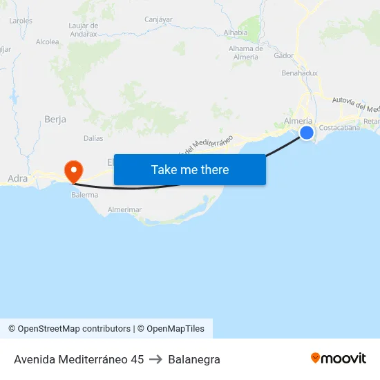 Avenida Mediterráneo 45 to Balanegra map