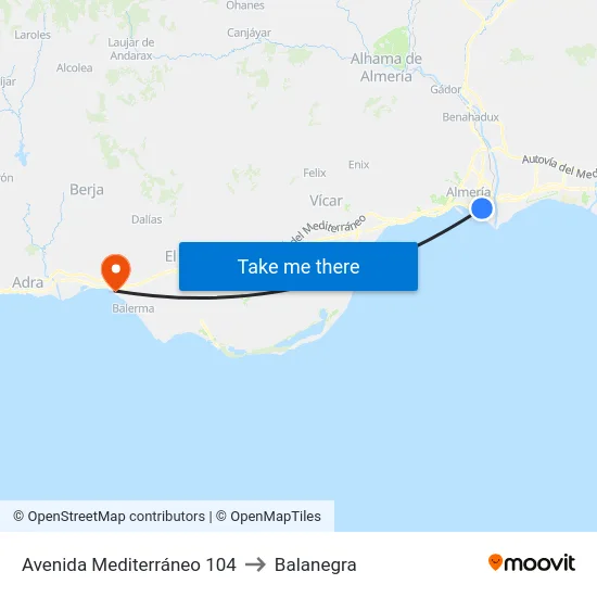Avenida Mediterráneo 104 to Balanegra map