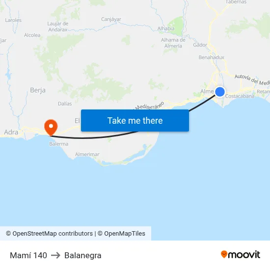 Mamí 140 to Balanegra map