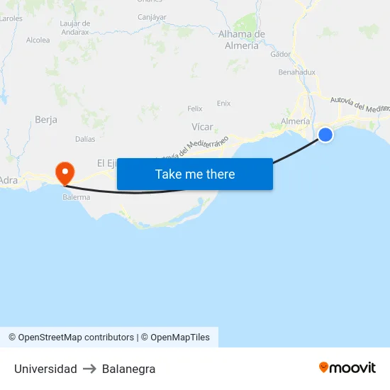 Universidad to Balanegra map