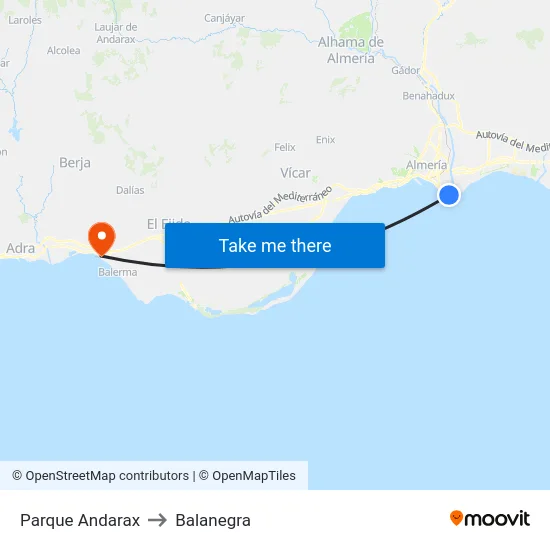 Parque Andarax to Balanegra map