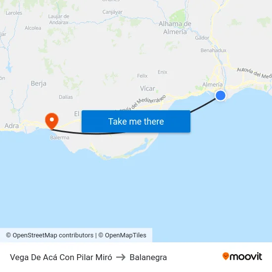 Vega De Acá Con Pilar Miró to Balanegra map