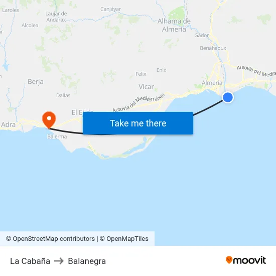 La Cabaña to Balanegra map