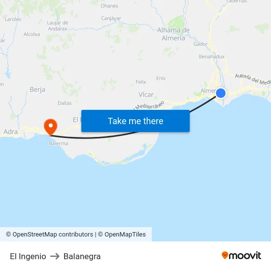 El Ingenio to Balanegra map