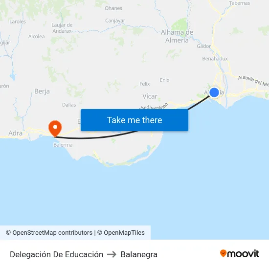 Delegación De Educación to Balanegra map