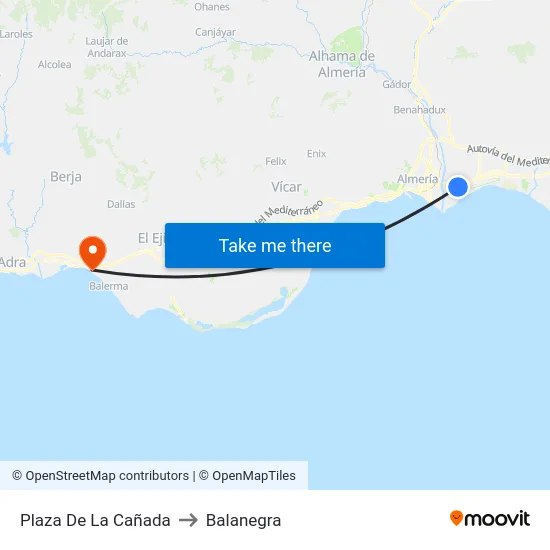Plaza De La Cañada to Balanegra map
