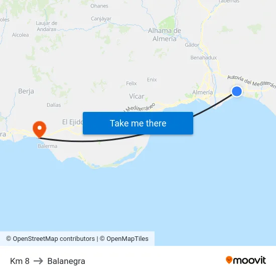 Km 8 to Balanegra map