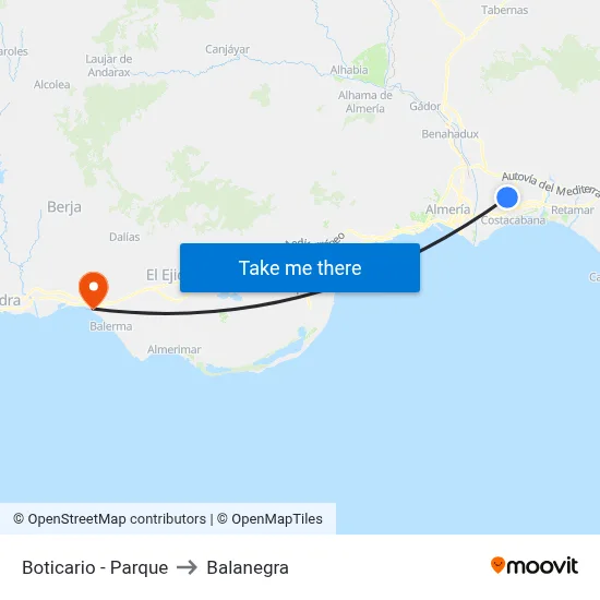Boticario - Parque to Balanegra map
