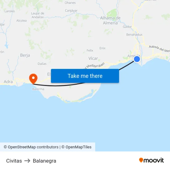 Civitas to Balanegra map